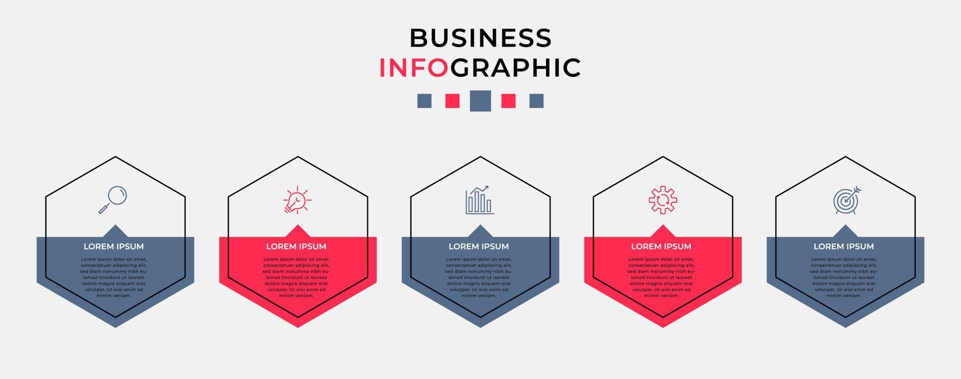 Vector Infographic design business template with icons and 5 options or steps.  Can be used for process diagram, presentations, workflow layout, banner, flow chart, info graph