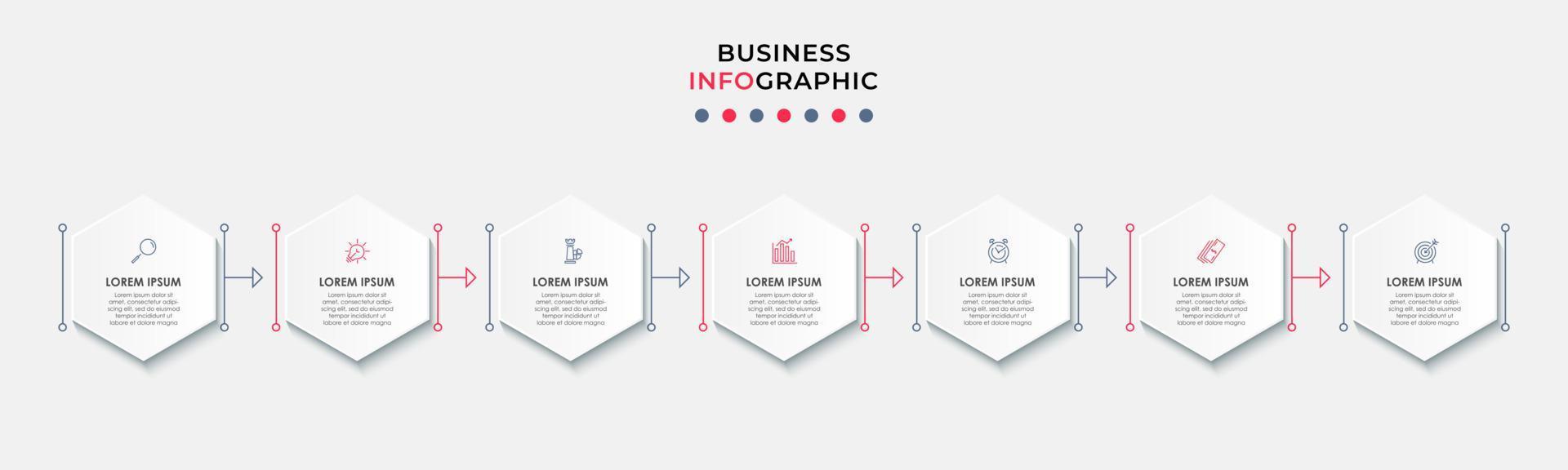 Business Infographic design template Vector with icons and 7 options or steps. Can be used for process diagram, presentations, workflow layout, banner, flow chart, info graph