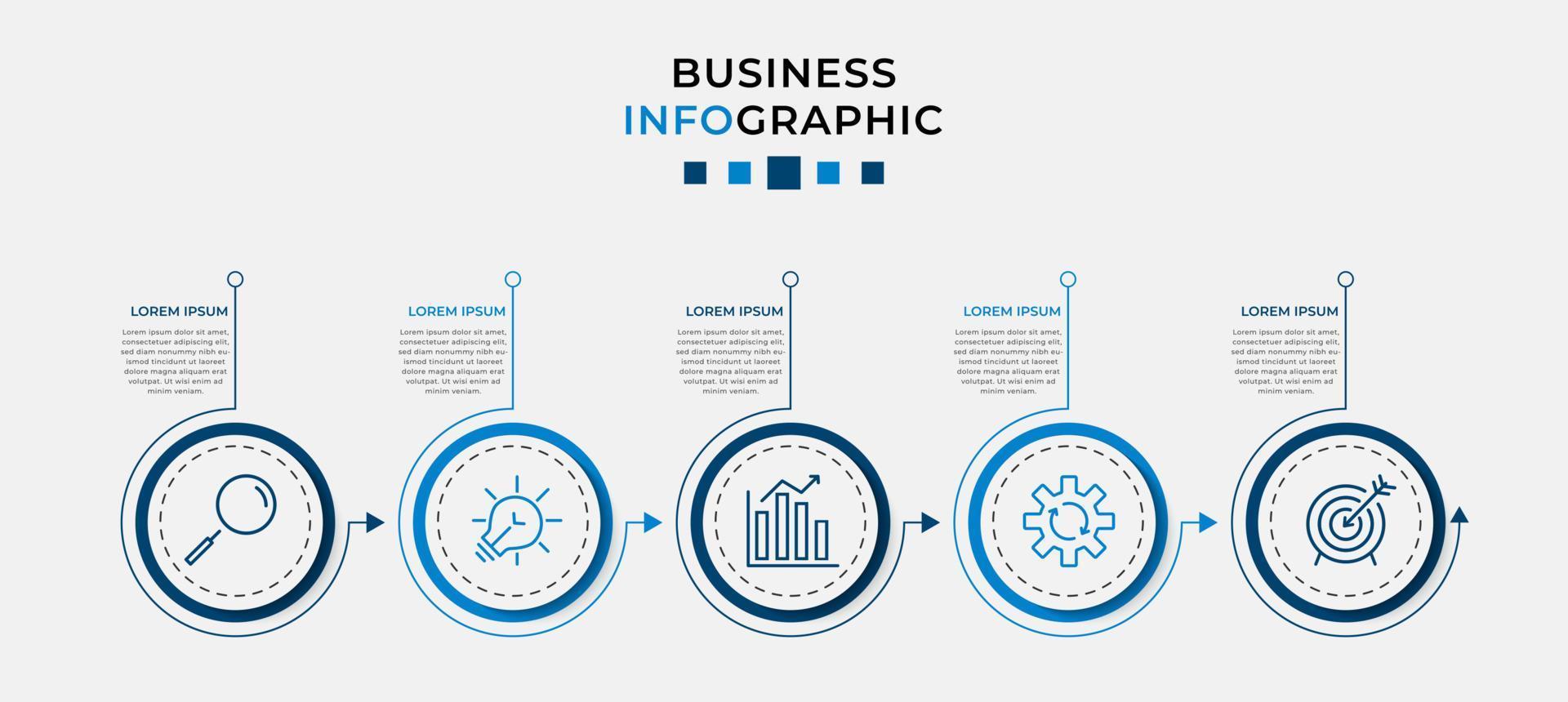 plantilla de negocio de diseño infográfico vectorial con iconos y 5 opciones o pasos. se puede utilizar para diagramas de procesos, presentaciones, diseño de flujo de trabajo, pancartas, diagramas de flujo, gráficos de información vector