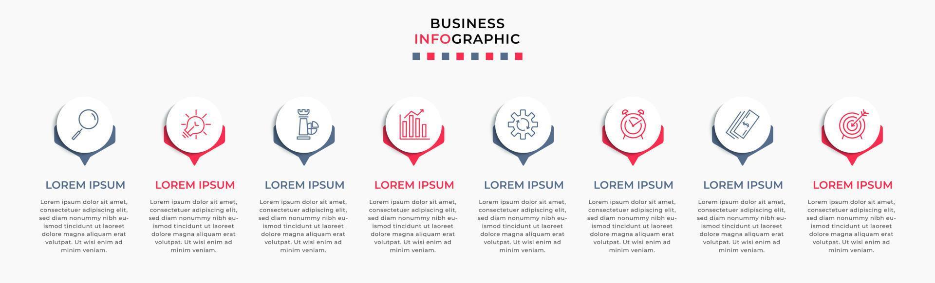 Vector Infographic design business template with icons and 8 options or steps. Can be used for process diagram, presentations, workflow layout, banner, flow chart, info graph