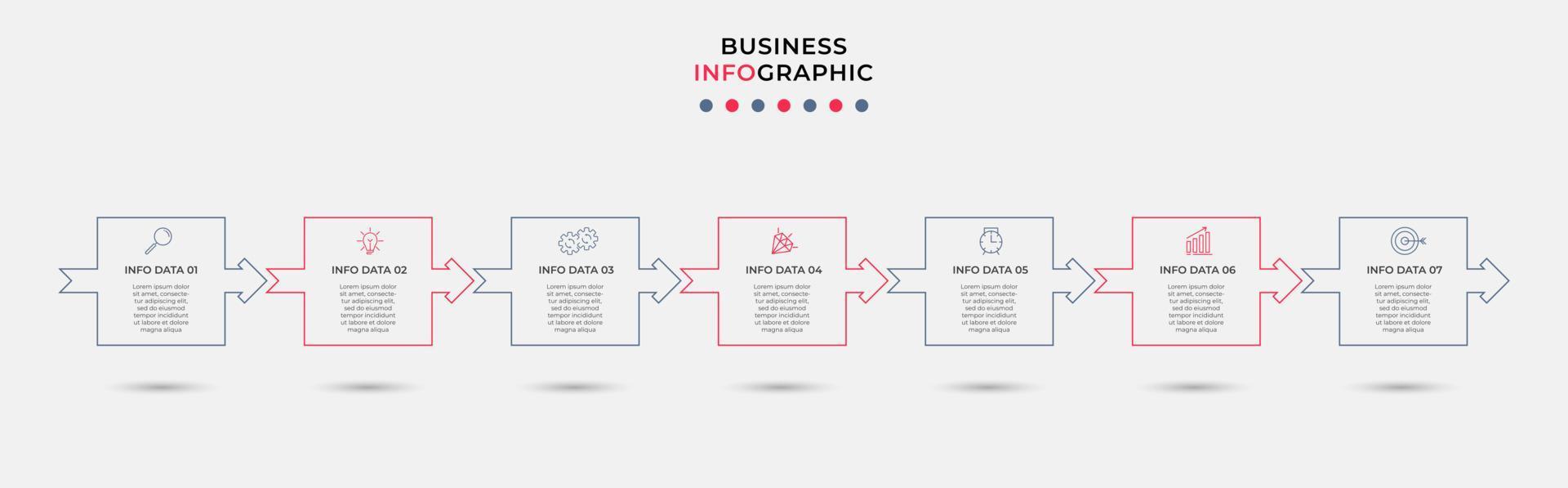 Business Infographic design template Vector with icons and 7 options or steps. Can be used for process diagram, presentations, workflow layout, banner, flow chart, info graph