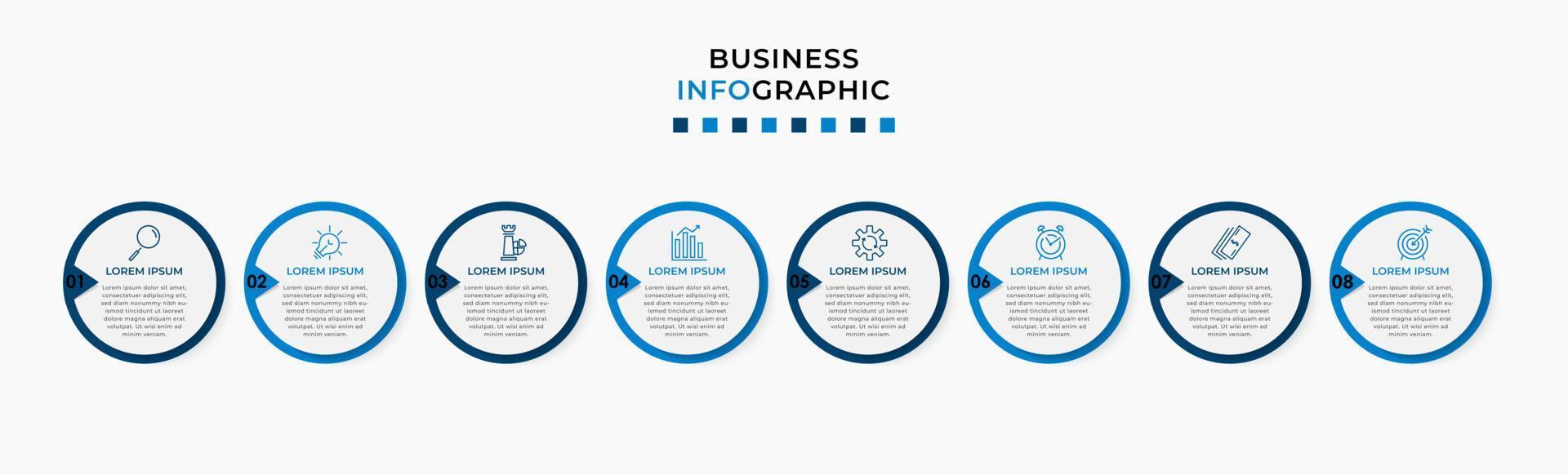 Vector Infographic design business template with icons and 8 options or steps. Can be used for process diagram, presentations, workflow layout, banner, flow chart, info graph