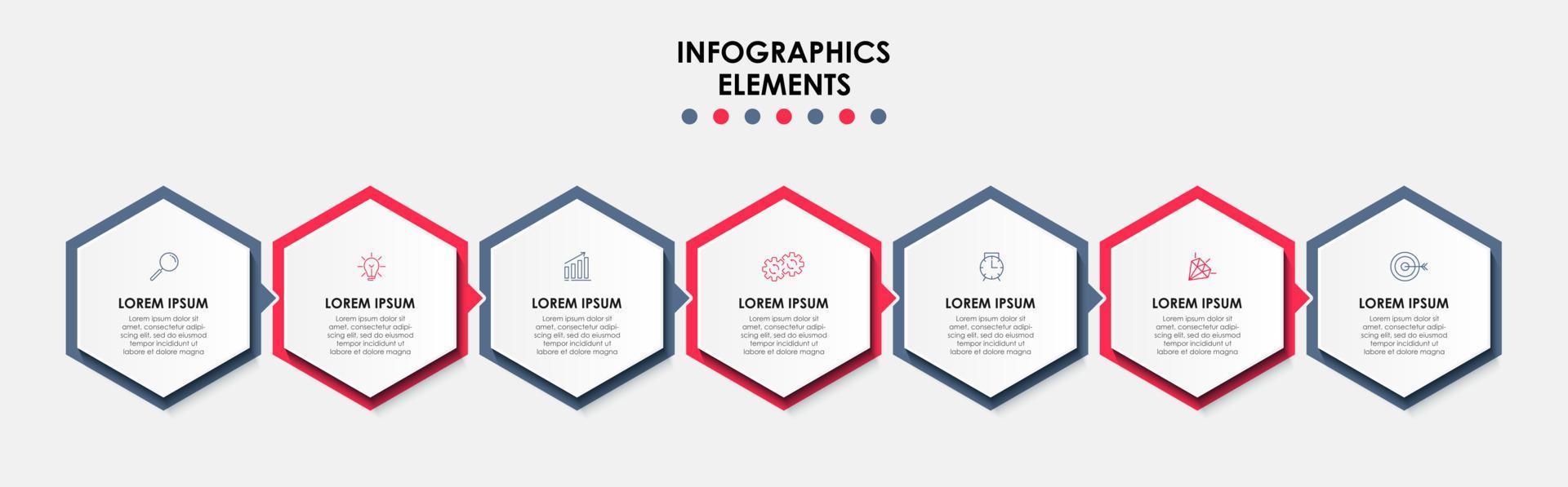 Business Infographic design template Vector with icons and 7 options or steps. Can be used for process diagram, presentations, workflow layout, banner, flow chart, info graph