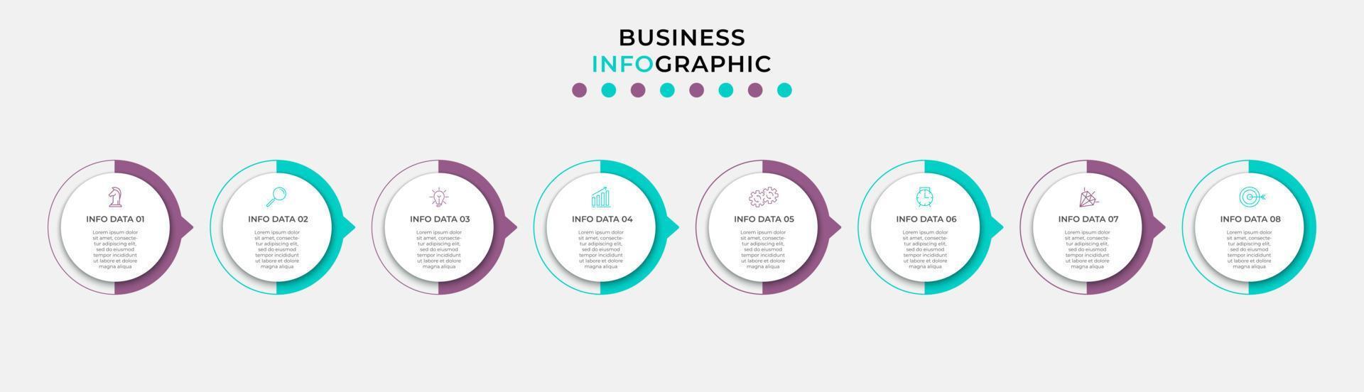 Vector Infographic design business template with icons and 8 options or steps. Can be used for process diagram, presentations, workflow layout, banner, flow chart, info graph