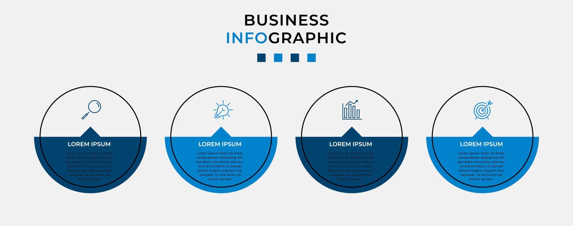 plantilla de negocio de diseño infográfico vectorial con iconos y 4 opciones o pasos. se puede utilizar para diagramas de proceso, presentaciones, diseño de flujo de trabajo, pancarta, diagrama de flujo, gráfico de información vector