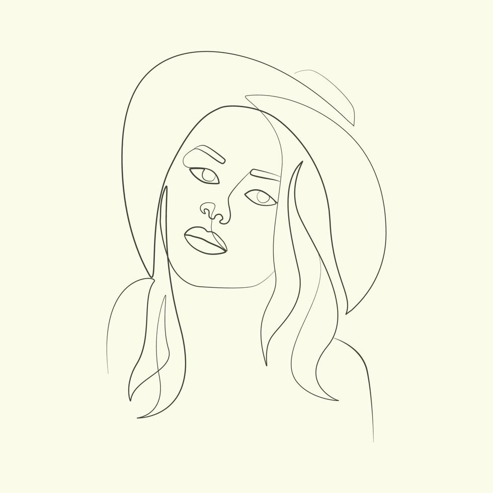 mujer de belleza abstracta con sombrero elegante línea arte dibujo ilustración vector