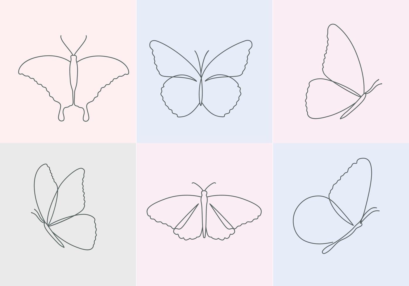 colección de dibujo de arte de línea de mariposa vector