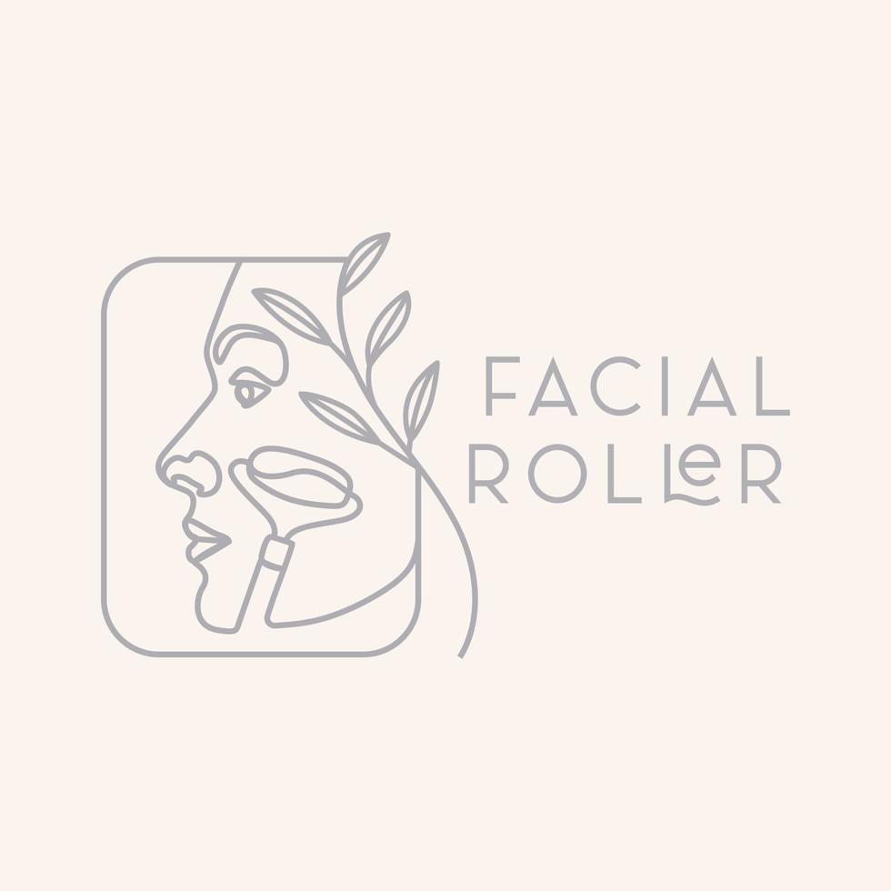 Skin Care Jade Facial Roller Beauty Tool With Female Face Line Art Logo Design Vector