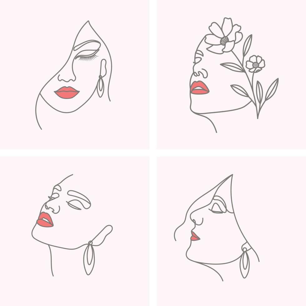 dibujado a mano mujer cara línea arte ilustración vector