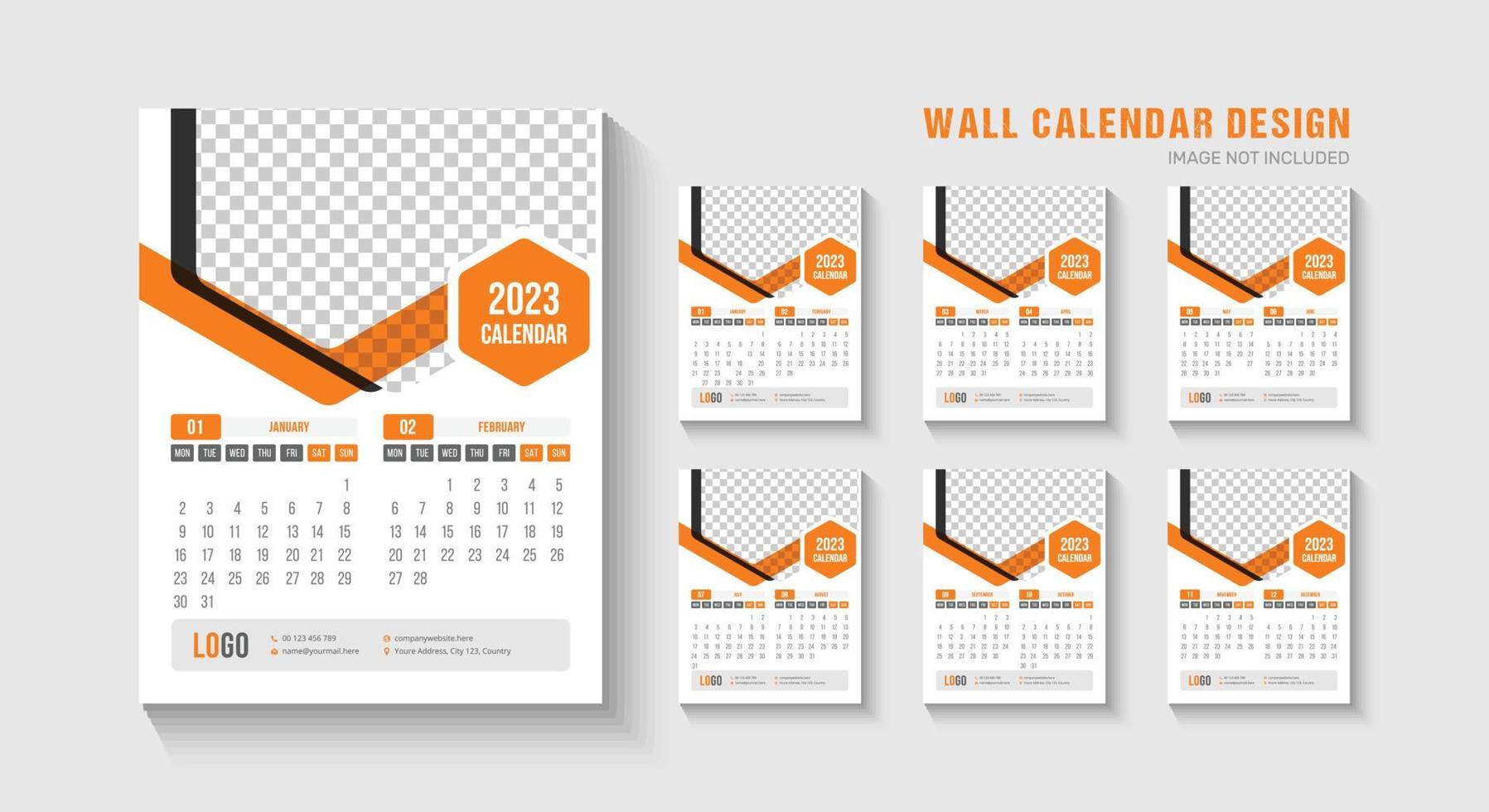 2023 wall calendar template design vector