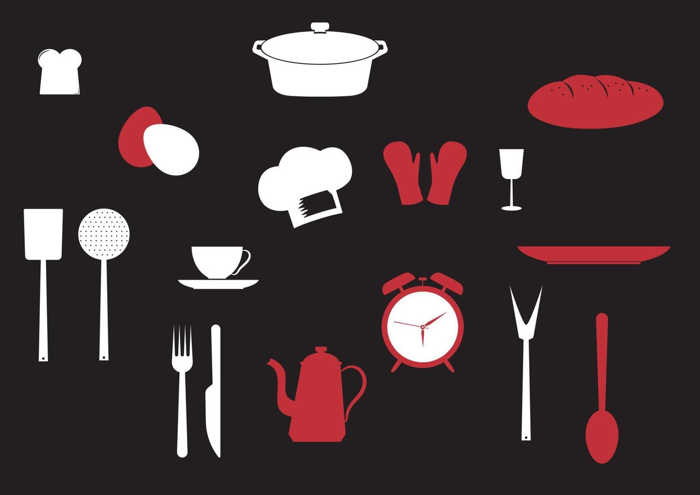 iconos de cosas de cocina en estilo plano aislado sobre fondo negro vector