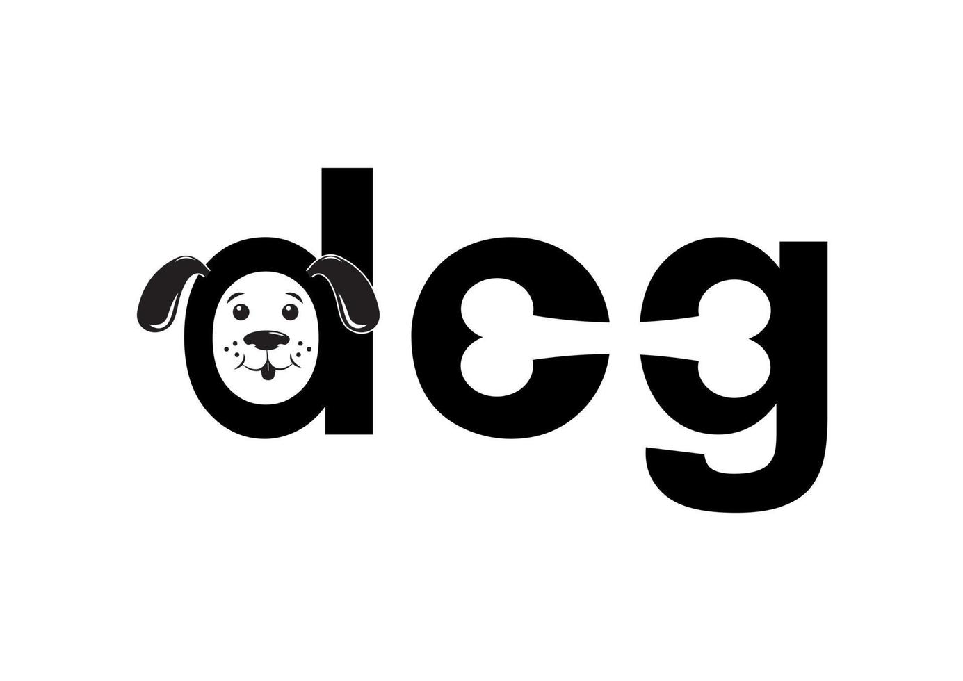 letras de logotipo de perro blanco y negro aisladas sobre fondo blanco vector