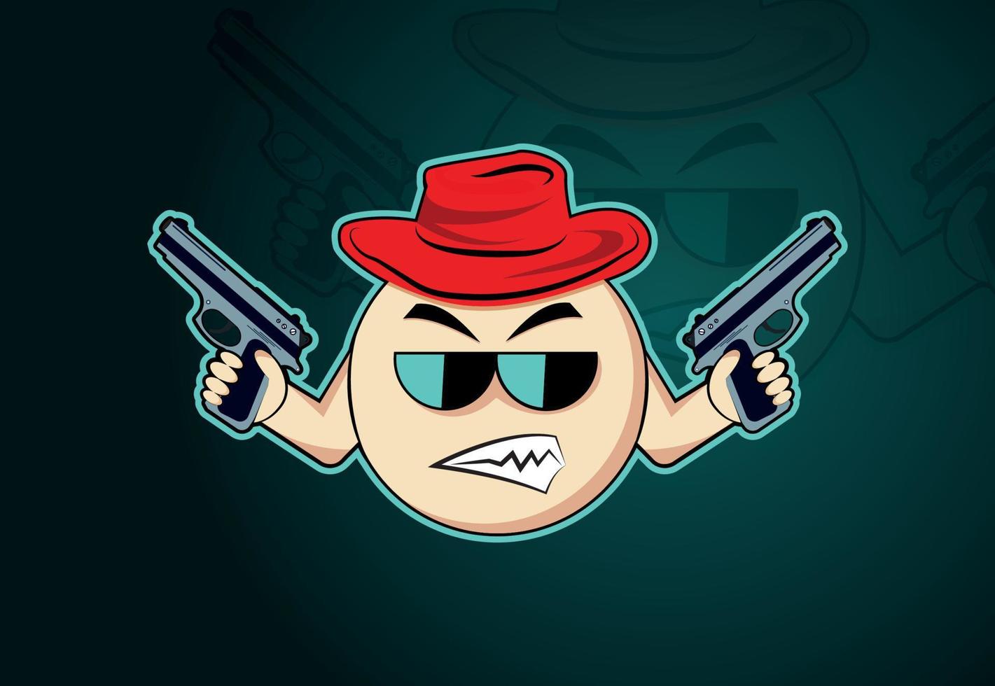 Cartoon Character With Two Guns Vector Illustration