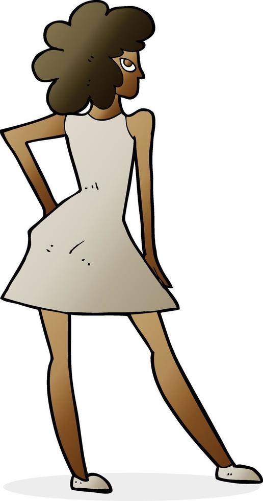 caricatura, mujer, posar, en, vestido vector