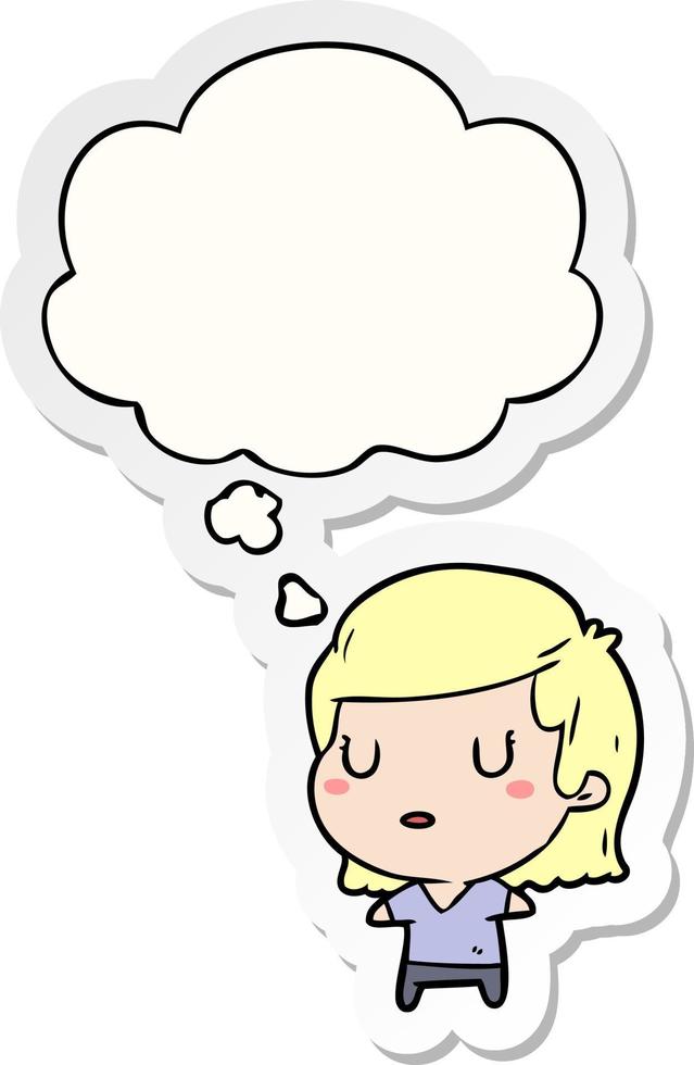 cartoon woman and thought bubble as a printed sticker vector