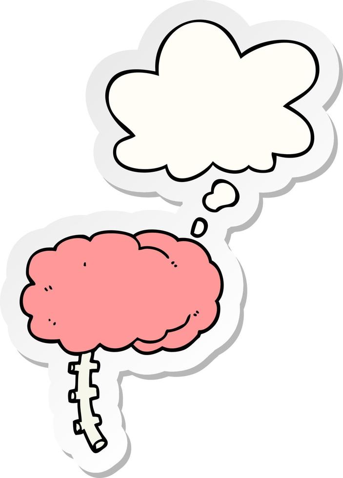 cartoon brain and thought bubble as a printed sticker vector
