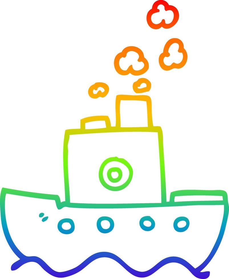 barco de vapor de dibujos animados de dibujo de línea de gradiente de arco iris vector