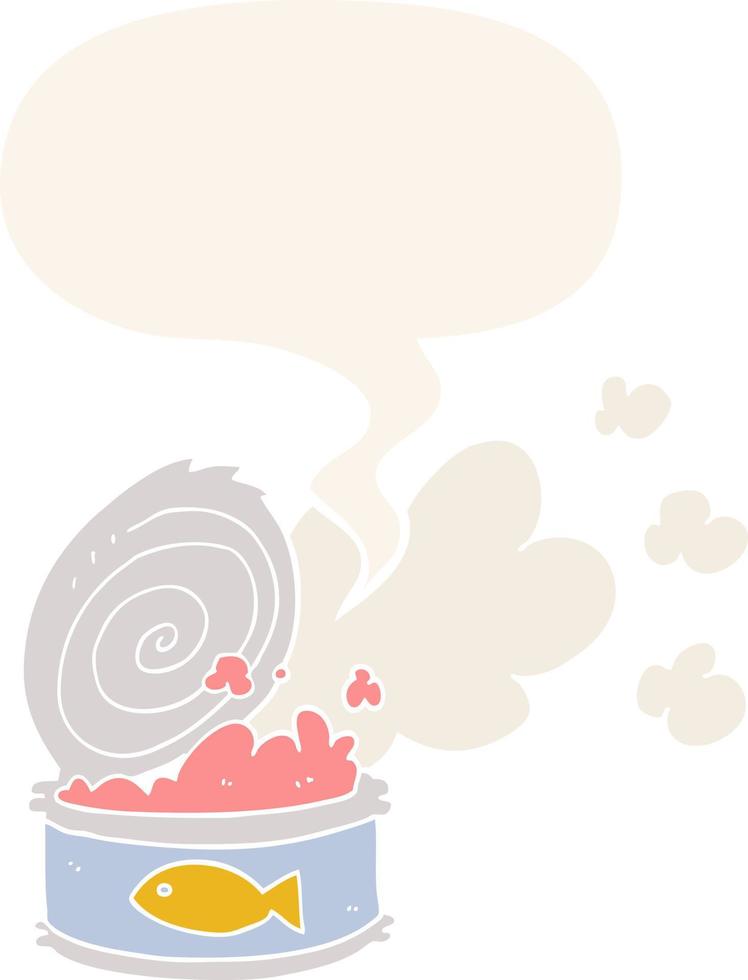 cartoon smelly can of fish and speech bubble in retro style vector