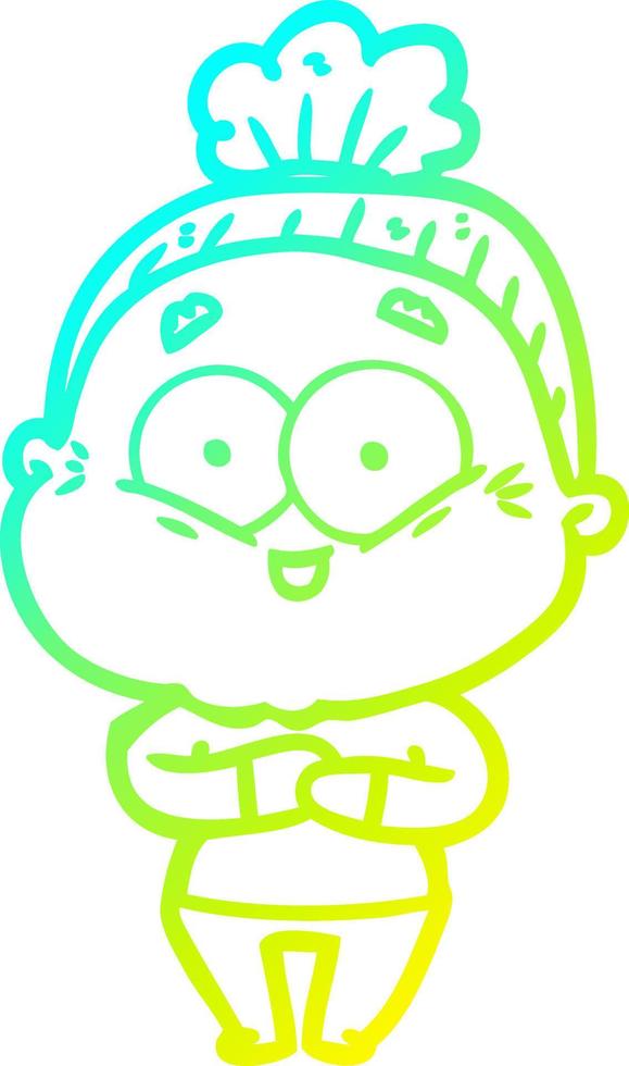 cold gradient line drawing cartoon happy old woman vector