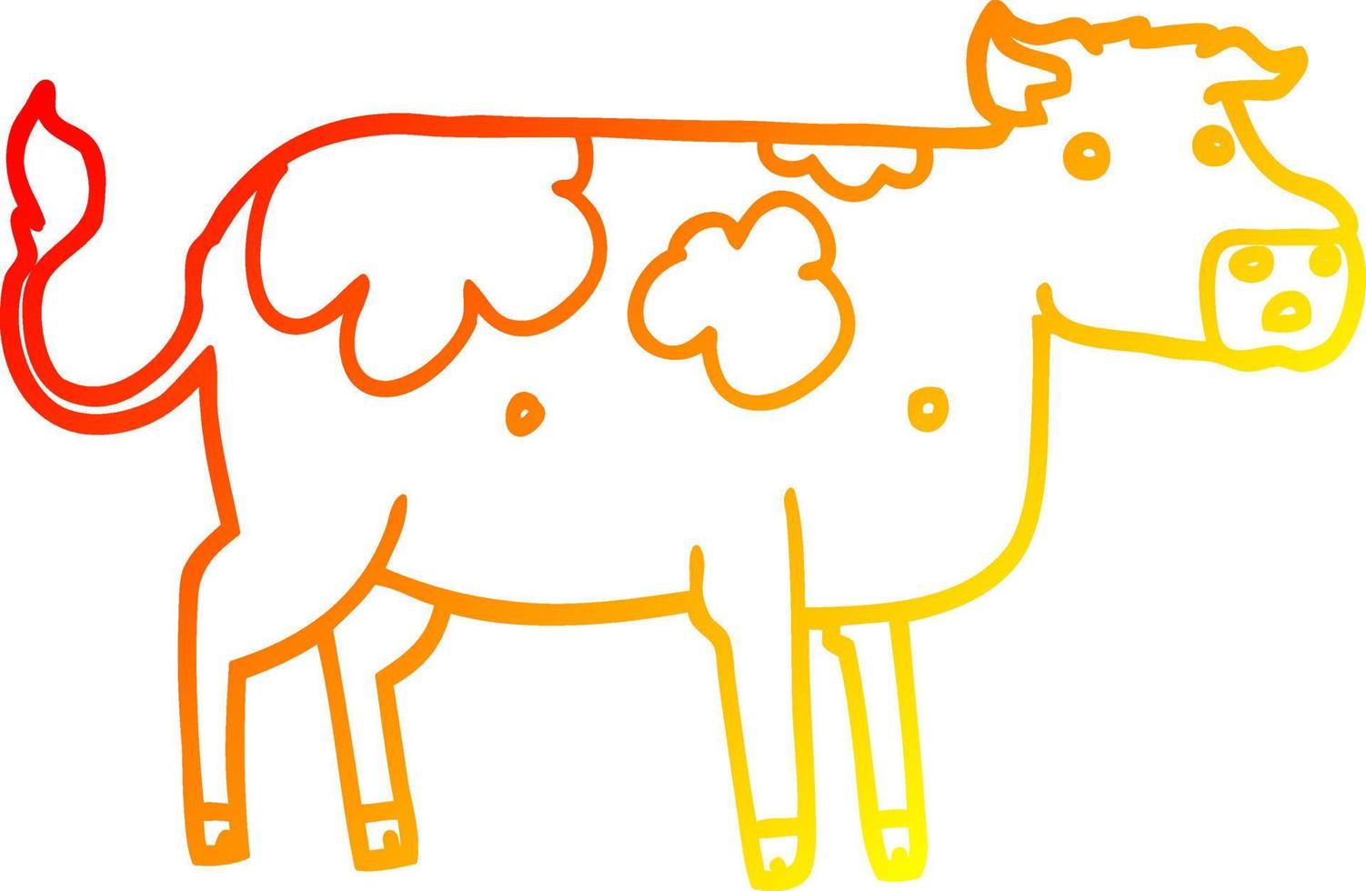 línea de gradiente cálido dibujo vaca de dibujos animados vector