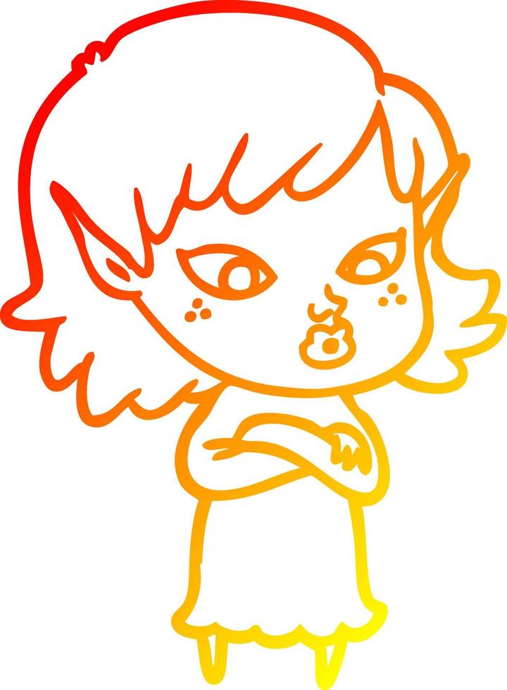 warm gradient line drawing pretty cartoon elf girl vector