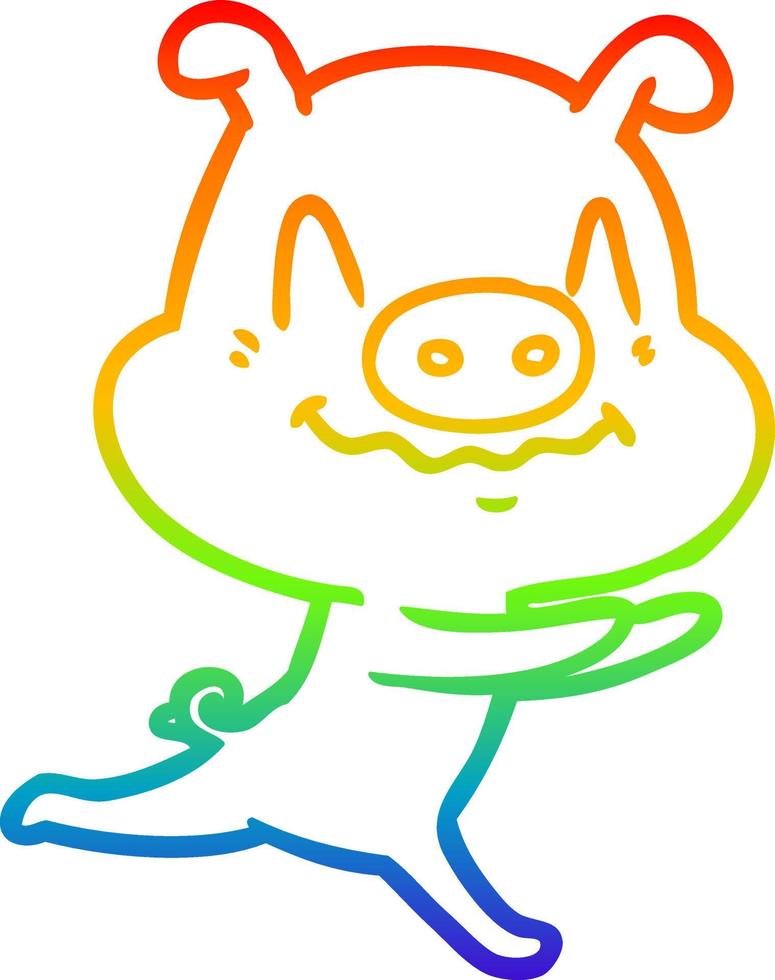 rainbow gradient line drawing nervous cartoon pig running vector