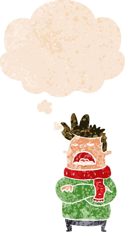 cartoon obnoxious man and thought bubble in retro textured style vector