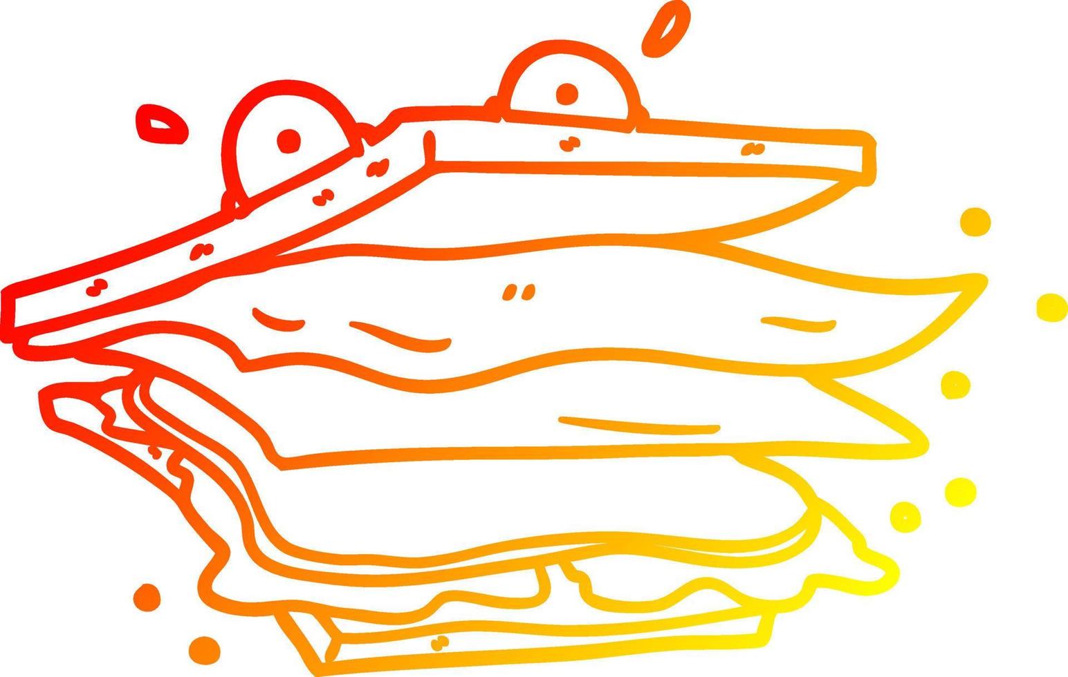 warm gradient line drawing sandwich cartoon character vector