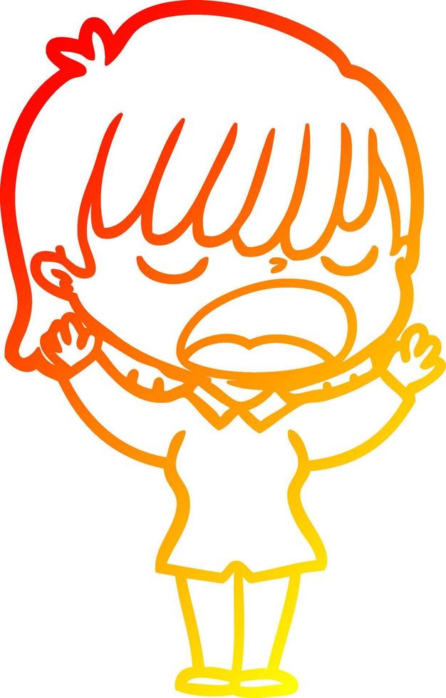 warm gradient line drawing cartoon woman talking loudly vector