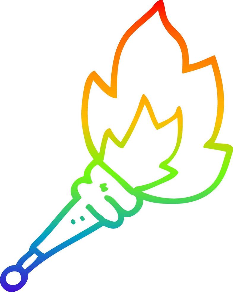 rainbow gradient line drawing cartoon flaming torch vector