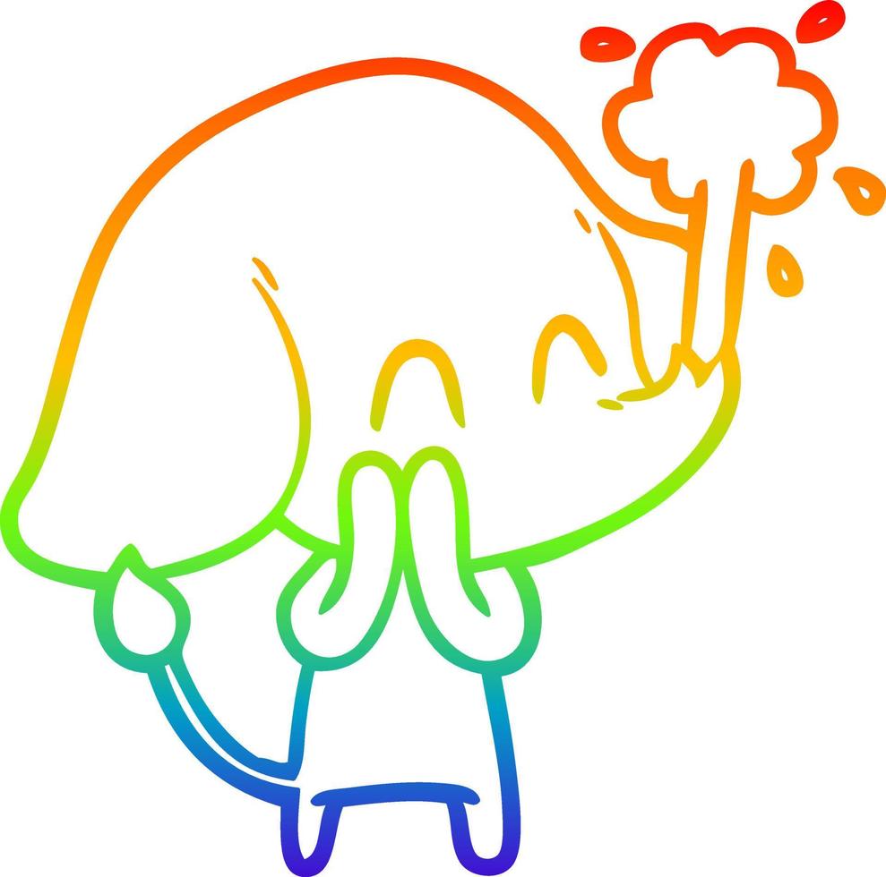 rainbow gradient line drawing cute cartoon elephant spouting water vector