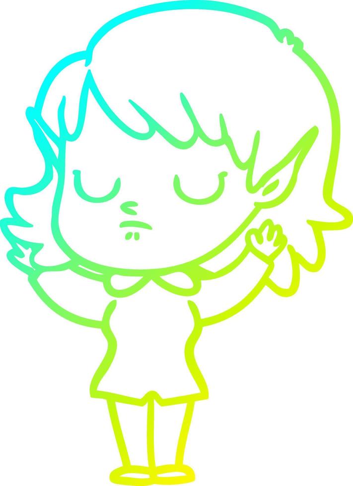 cold gradient line drawing cartoon elf girl vector