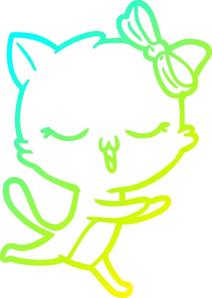 cold gradient line drawing cartoon cat with bow on head vector