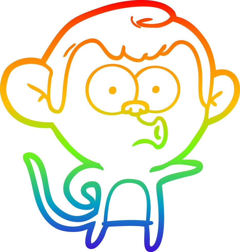 rainbow gradient line drawing cartoon pointing monkey vector