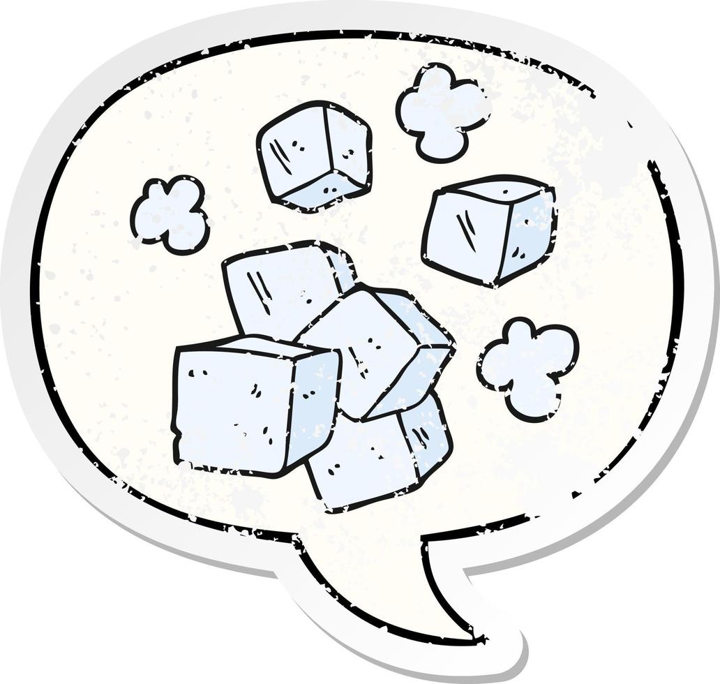 cartoon ice cubes and speech bubble distressed sticker vector