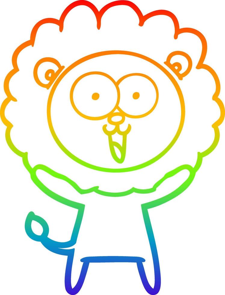 rainbow gradient line drawing happy cartoon lion vector