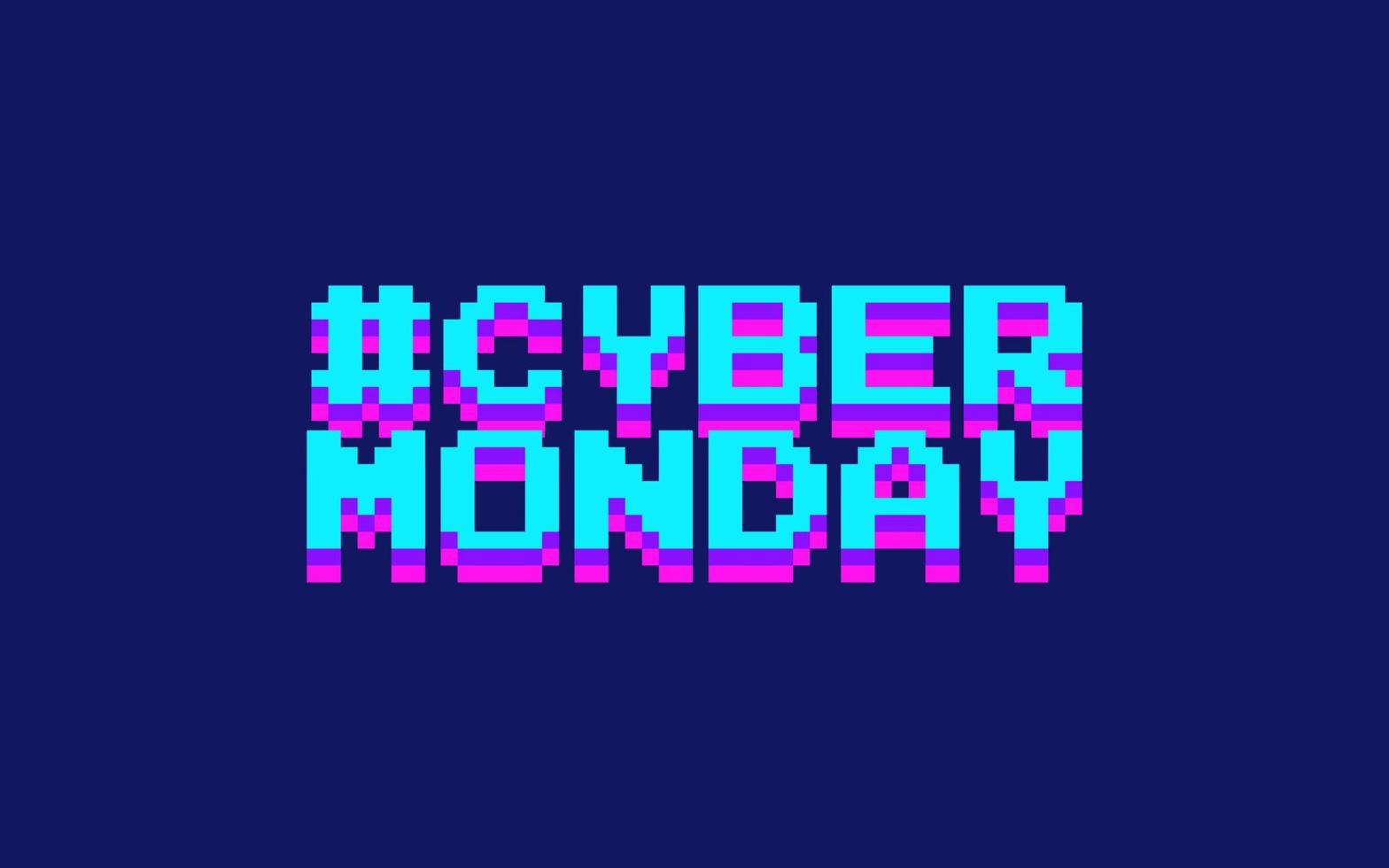 Cyber Monday Pixel Art Banner, Isolated on Navy Blue Background. Editable vector eps.