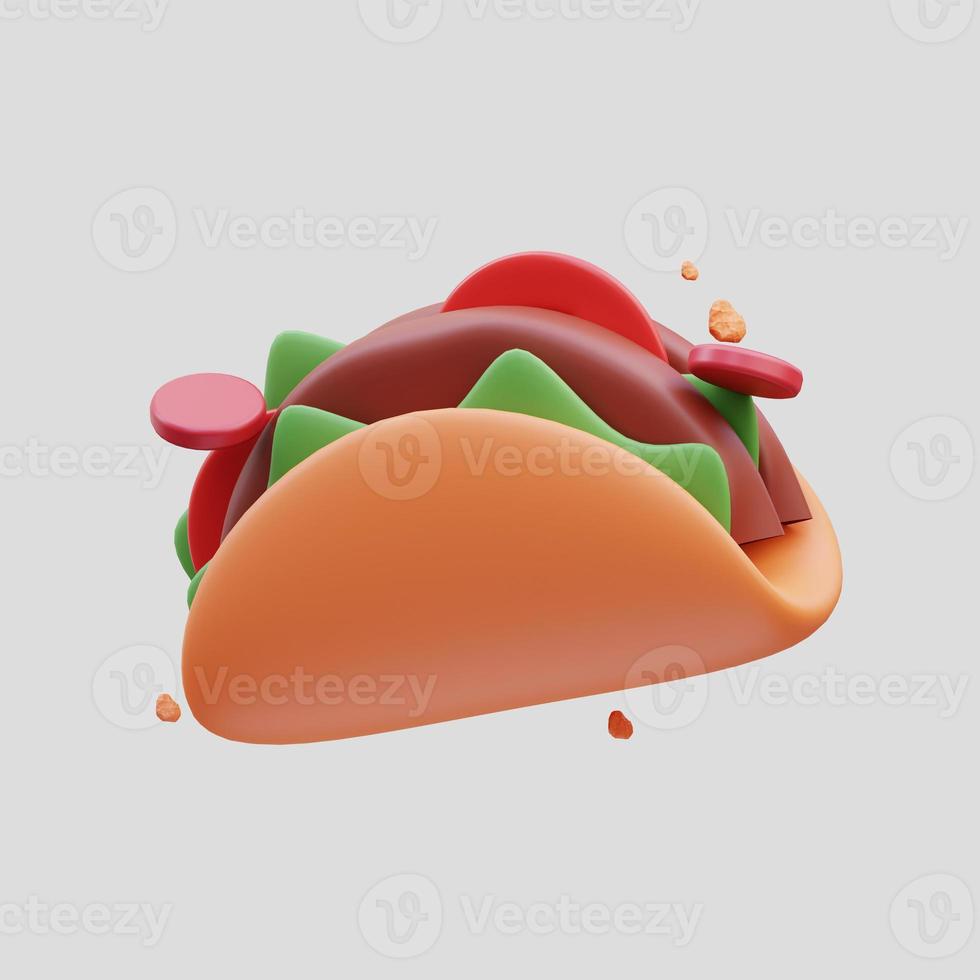 3d rendering of cute fast food taco icon illustration photo