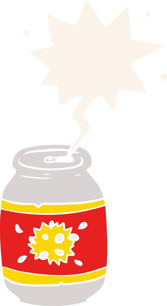 cartoon can of soda and speech bubble in retro style vector