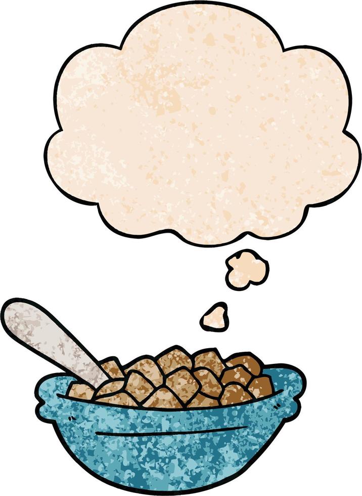 cartoon cereal bowl and thought bubble in grunge texture pattern style vector