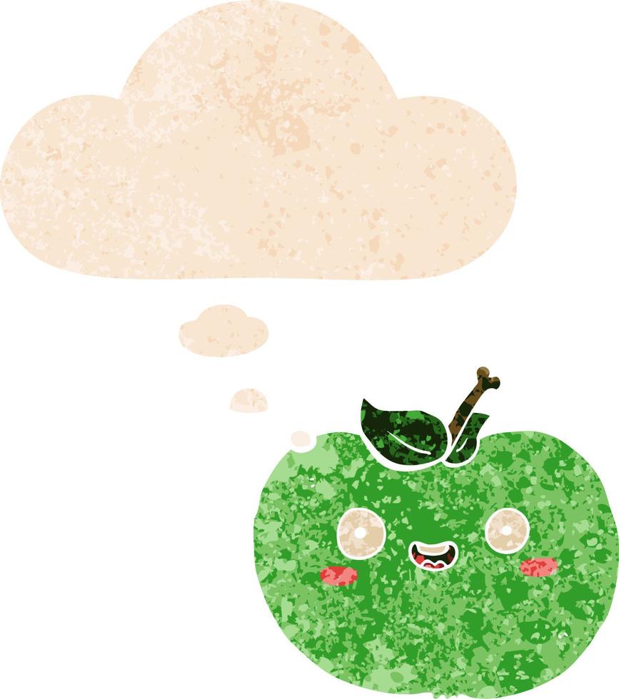 cartoon apple and thought bubble in retro textured style vector