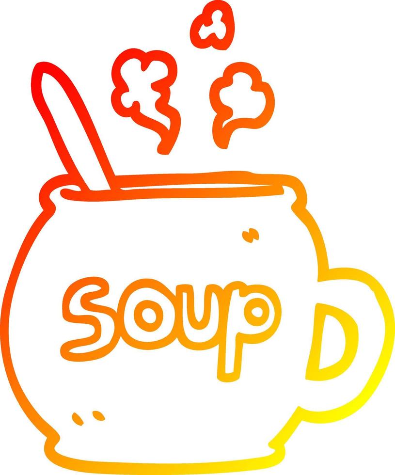 warm gradient line drawing cartoon cup of soup vector