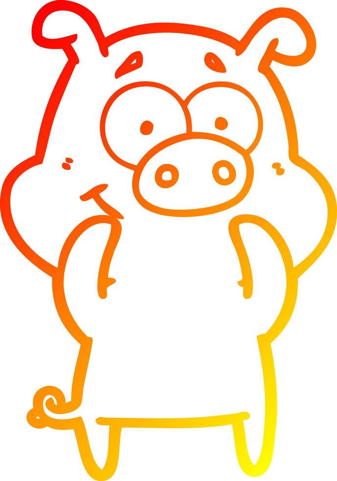 warm gradient line drawing happy cartoon pig vector