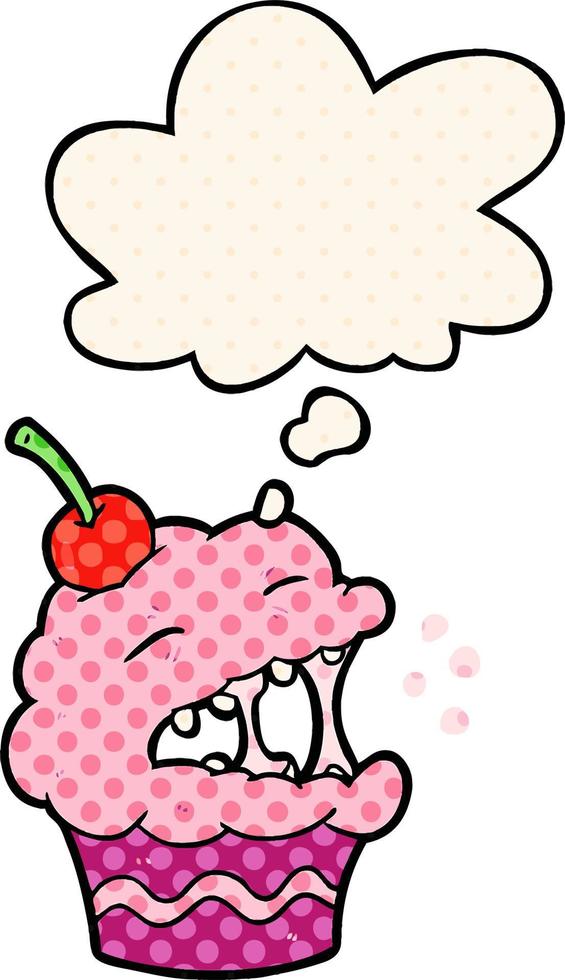 cartoon cupcake and thought bubble in comic book style vector