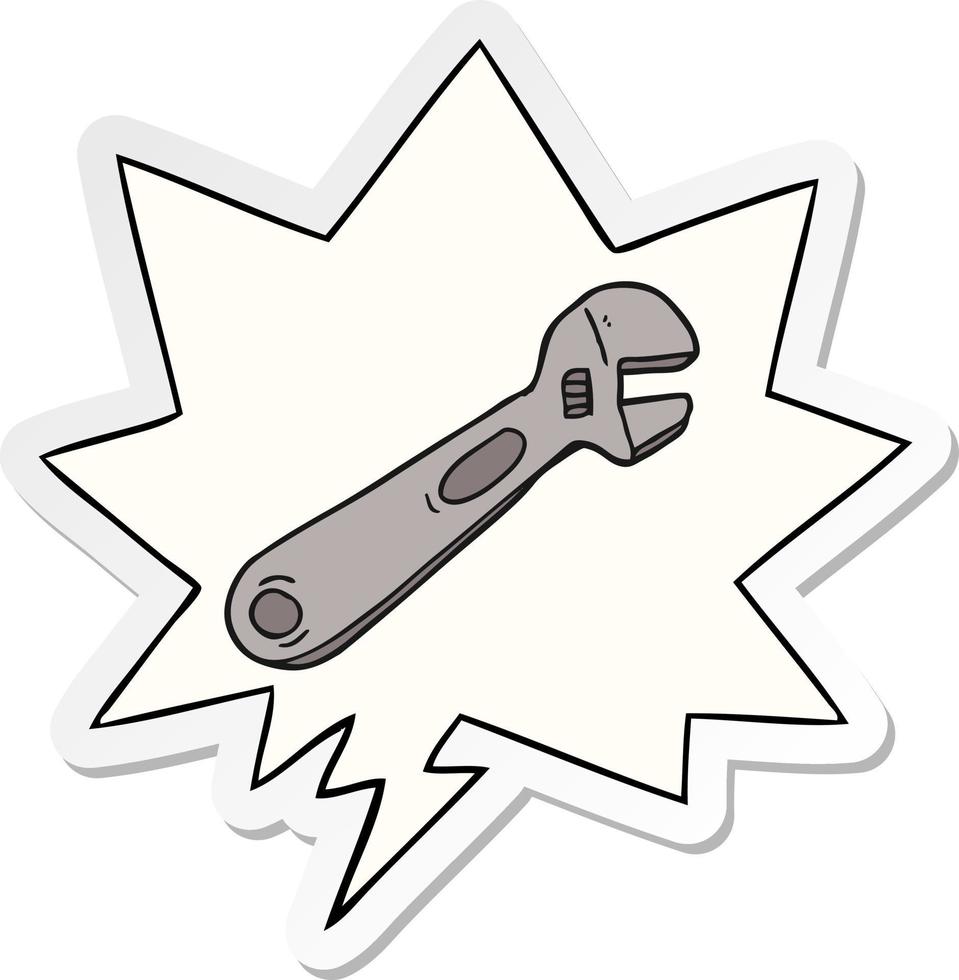 cartoon spanner and speech bubble sticker vector