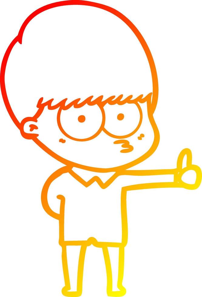 warm gradient line drawing curious cartoon boy giving thumbs up sign vector