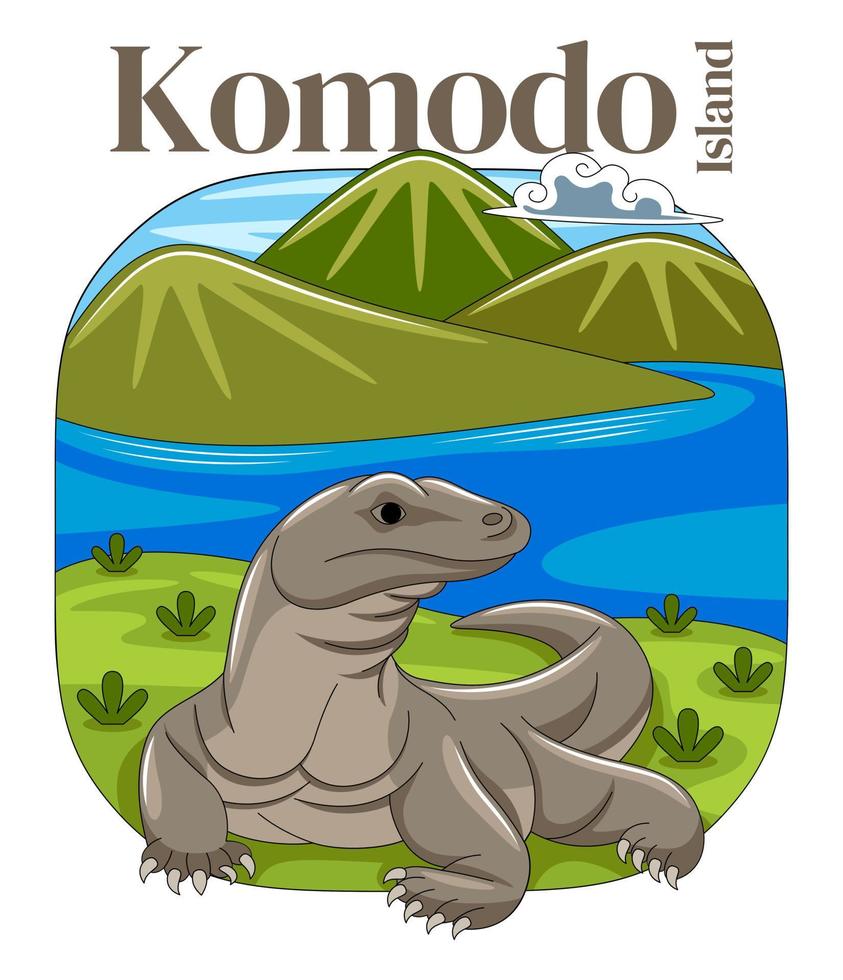 Komodo Island Vector Illustration