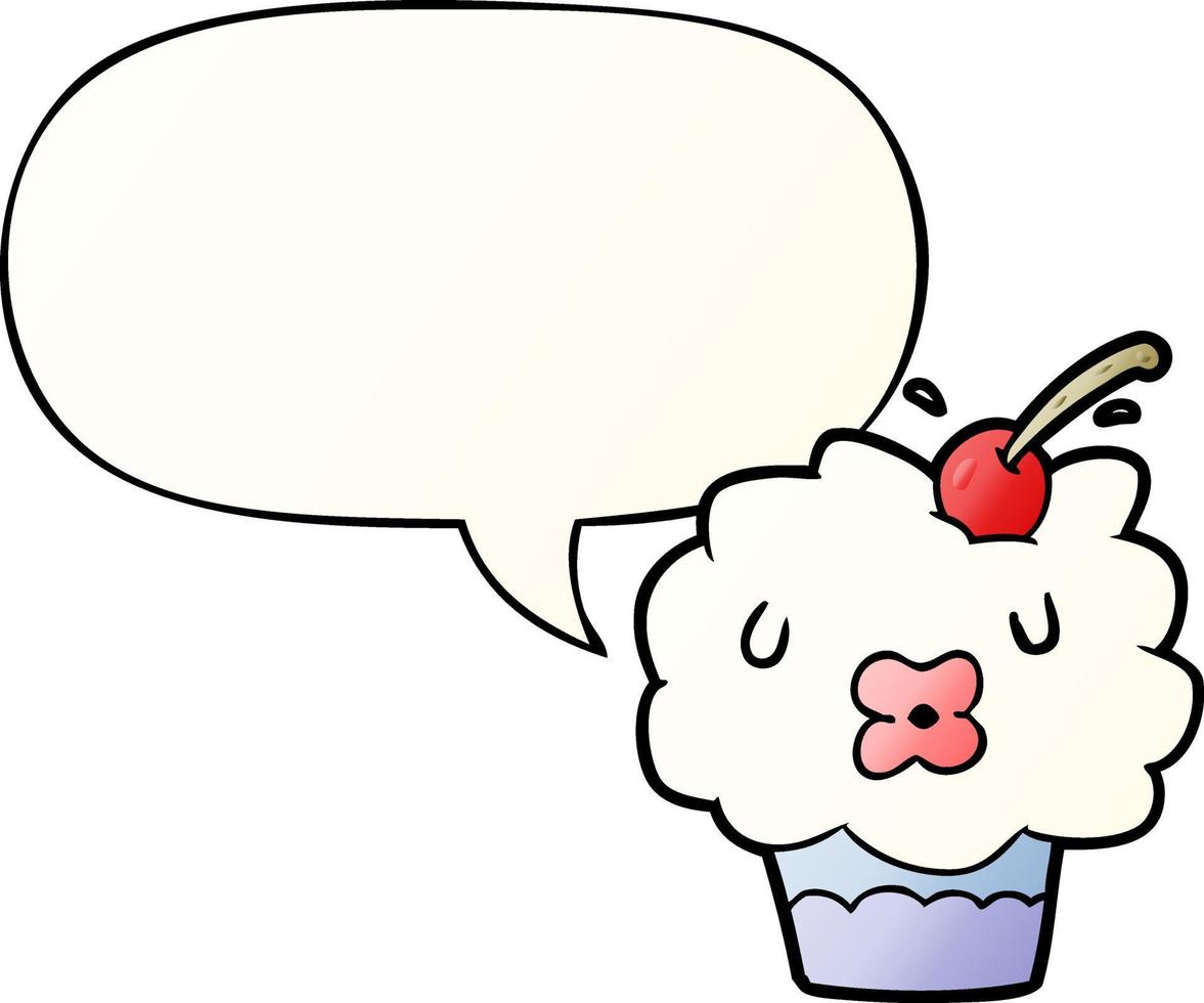 funny cartoon cupcake and speech bubble in smooth gradient style vector