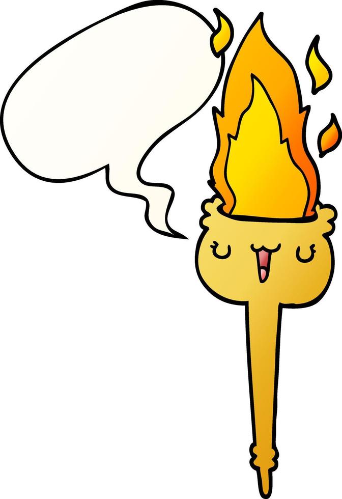 cartoon flaming torch and speech bubble in smooth gradient style vector