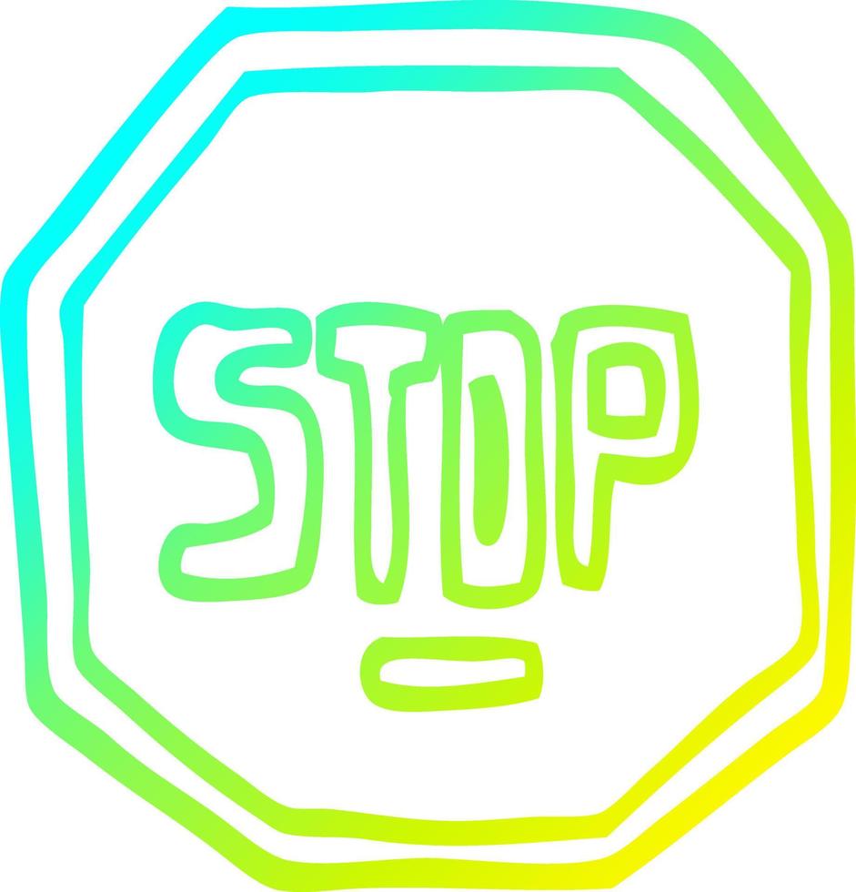 cold gradient line drawing cartoon stop sign vector